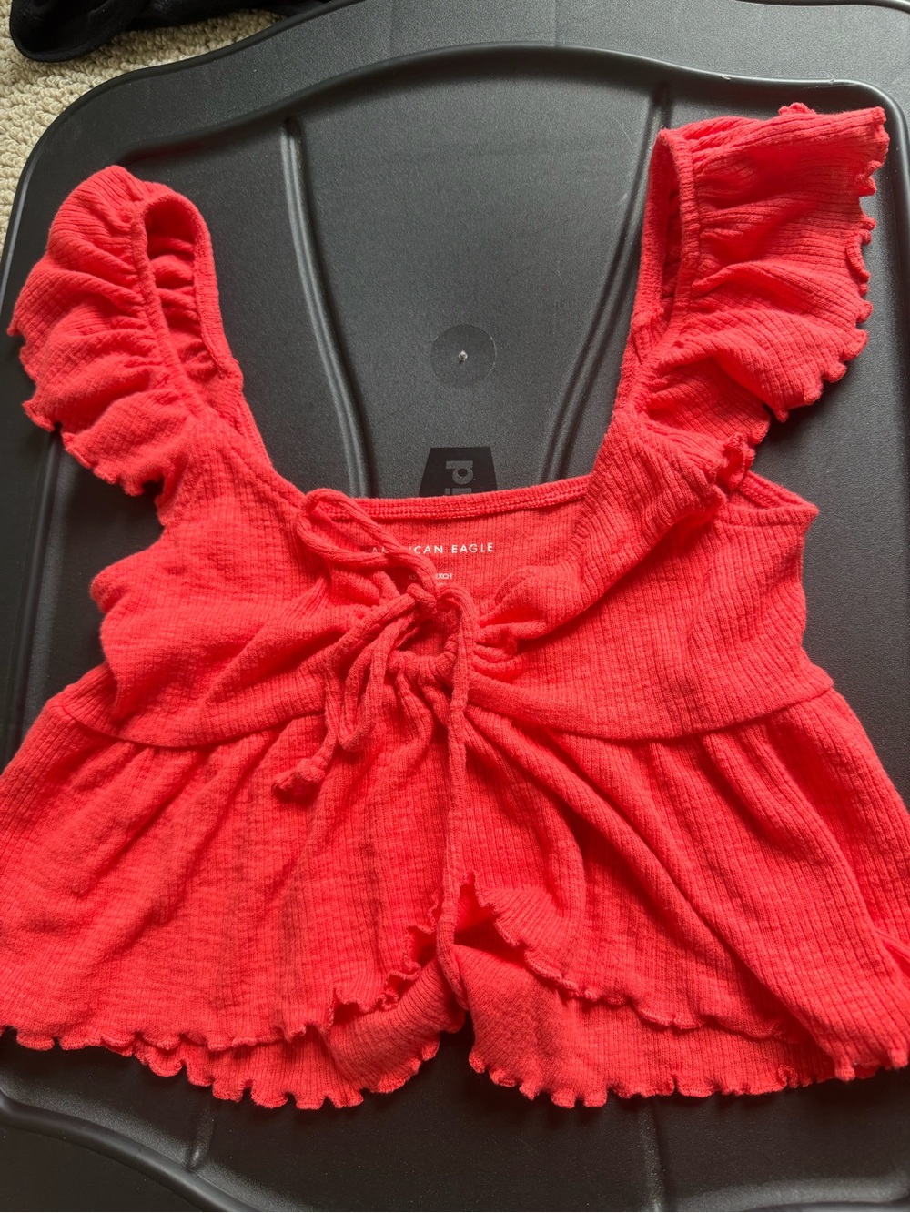 American Eagle Outfitters Red Ruffle Tie-Front Crop Top